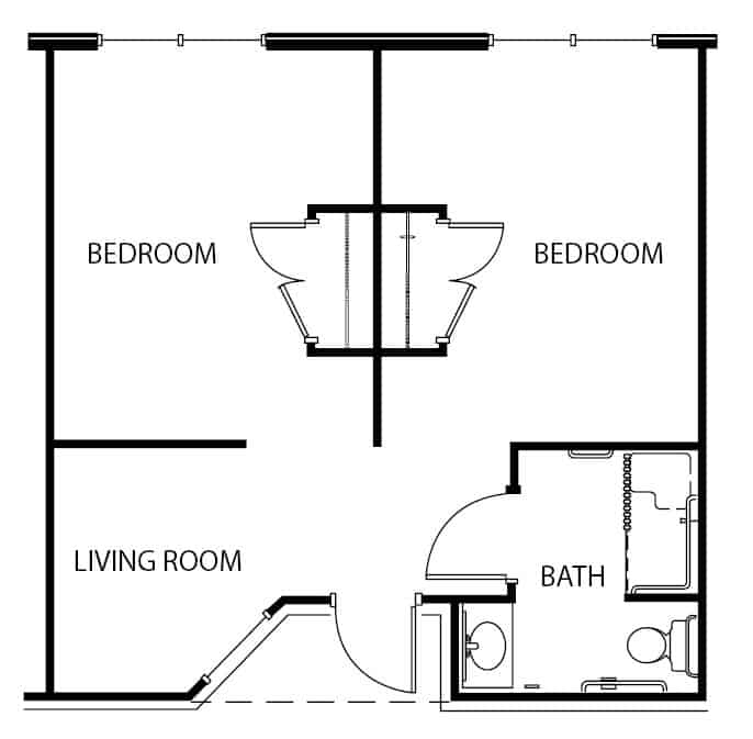 Memory care shared suite floor plan in Indianapolis, Indiana.