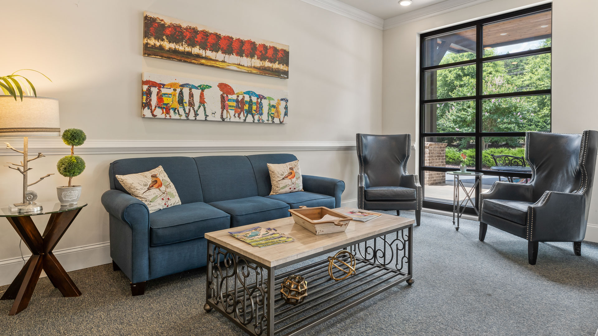 Cozy library and reading space at The Addison of Alpharetta in Alpharetta, GA.
