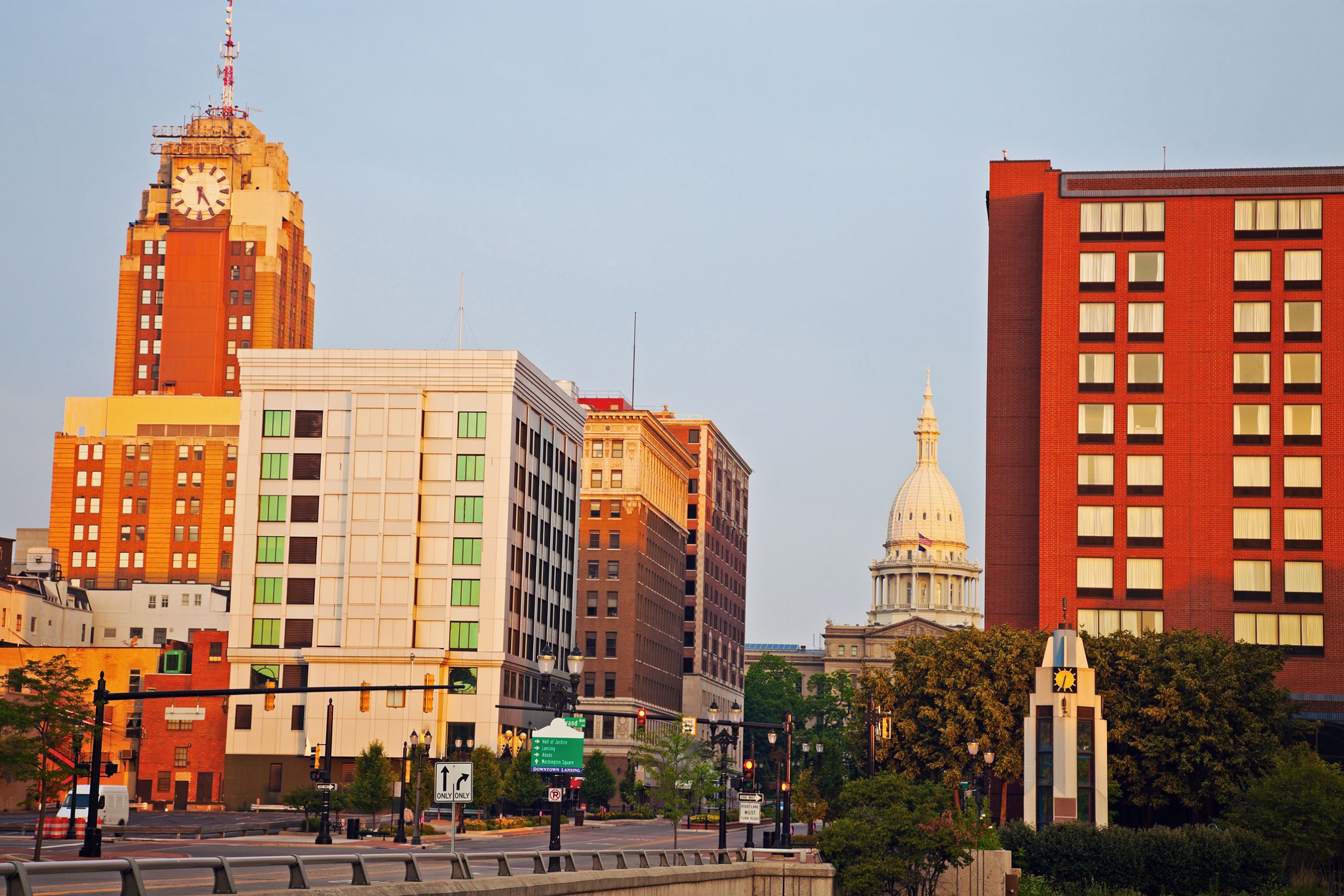 Lansing, Michigan city at sunrise.
