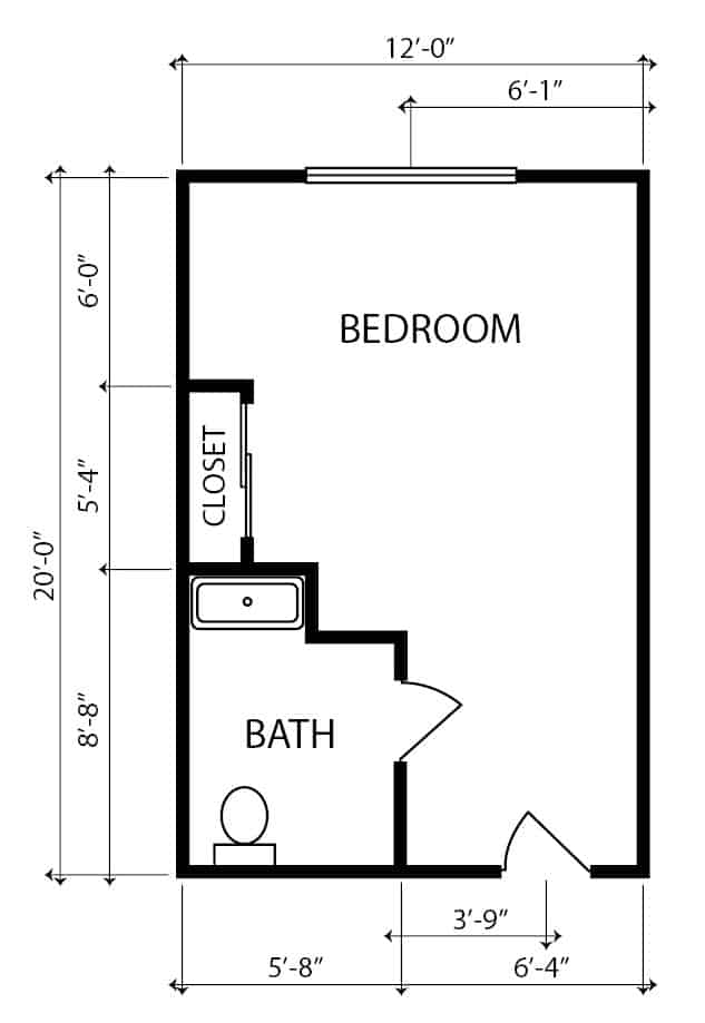Memory care studio apartment floor plan in Jeffersonville, Indiana.