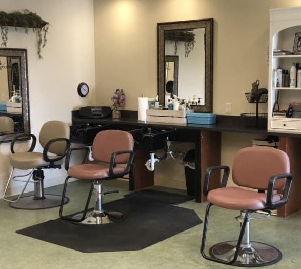 On-site beauty salon a senior living community in Dayton, Ohio with three salon chairs.