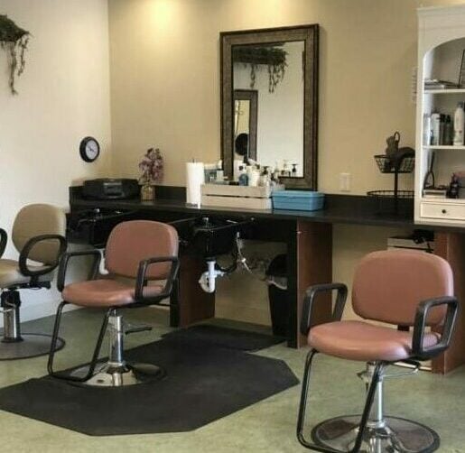 On-site beauty salon a senior living community in Dayton, Ohio with three salon chairs.