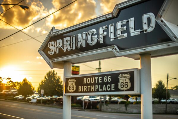 Sunset in Springfield, Missouri, the birthplace of Route 66.
