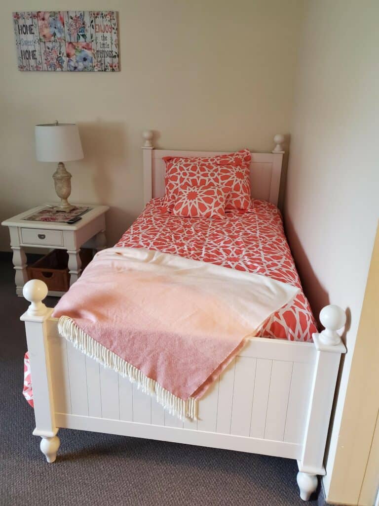 Bed in a senior apartment at a senior living community in Columbiana, Ohio.