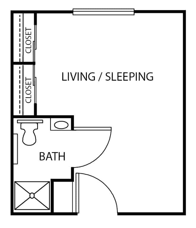 Assisted living suite apartment floor plan in Indianapolis, Indiana.