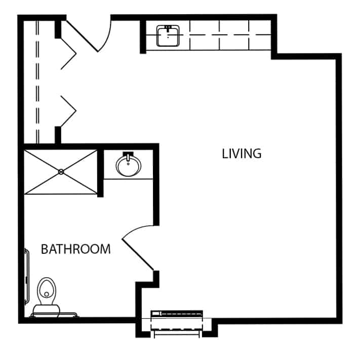 Memory care studio apartment floor plan in St. Joseph, Missouri.