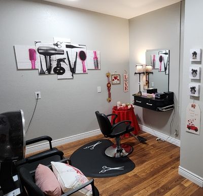 On-site beauty salon with chairs and hair dryers at a senior living community
