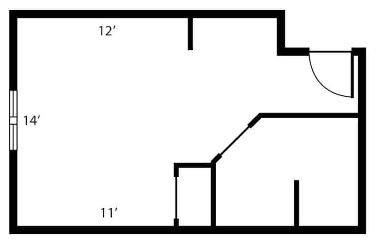 Assisted living studio apartment floor plan in Colby, Wisconsin.
