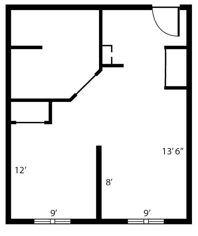 Assisted living studio apartment floor plan in Colby, Wisconsin.