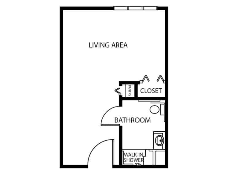 Memory care studio apartment floor plan in Hartford, Wisconsin.