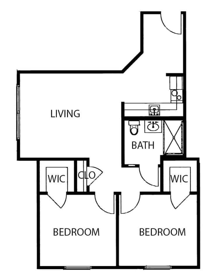 Two-bedroom apartment floor plan in Springfield, Missouri.