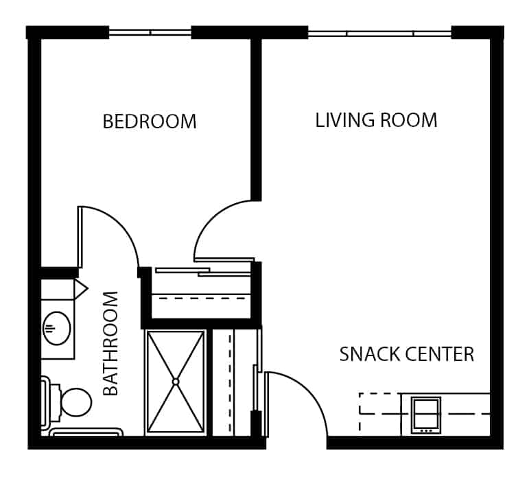 Assisted living one bedroom suite apartment floor plan in West Bend, Wisconsin.