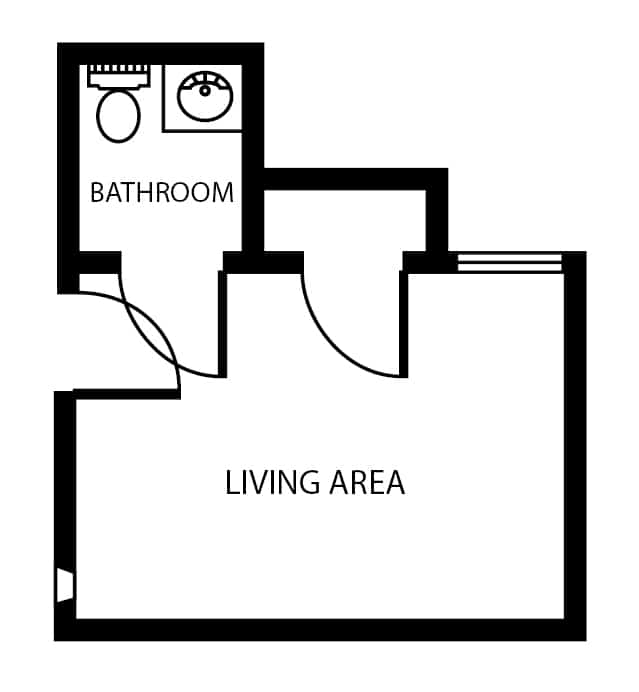 Memory care studio apartment floor plan in West Bend, Wisconsin.