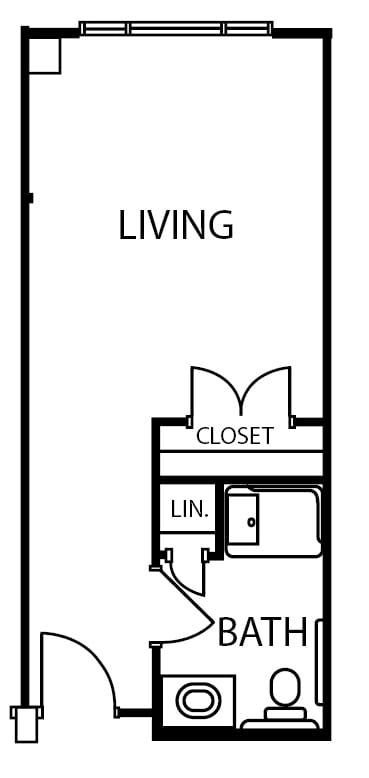 Memory care studio apartment floor plan in Cincinnati, Ohio.