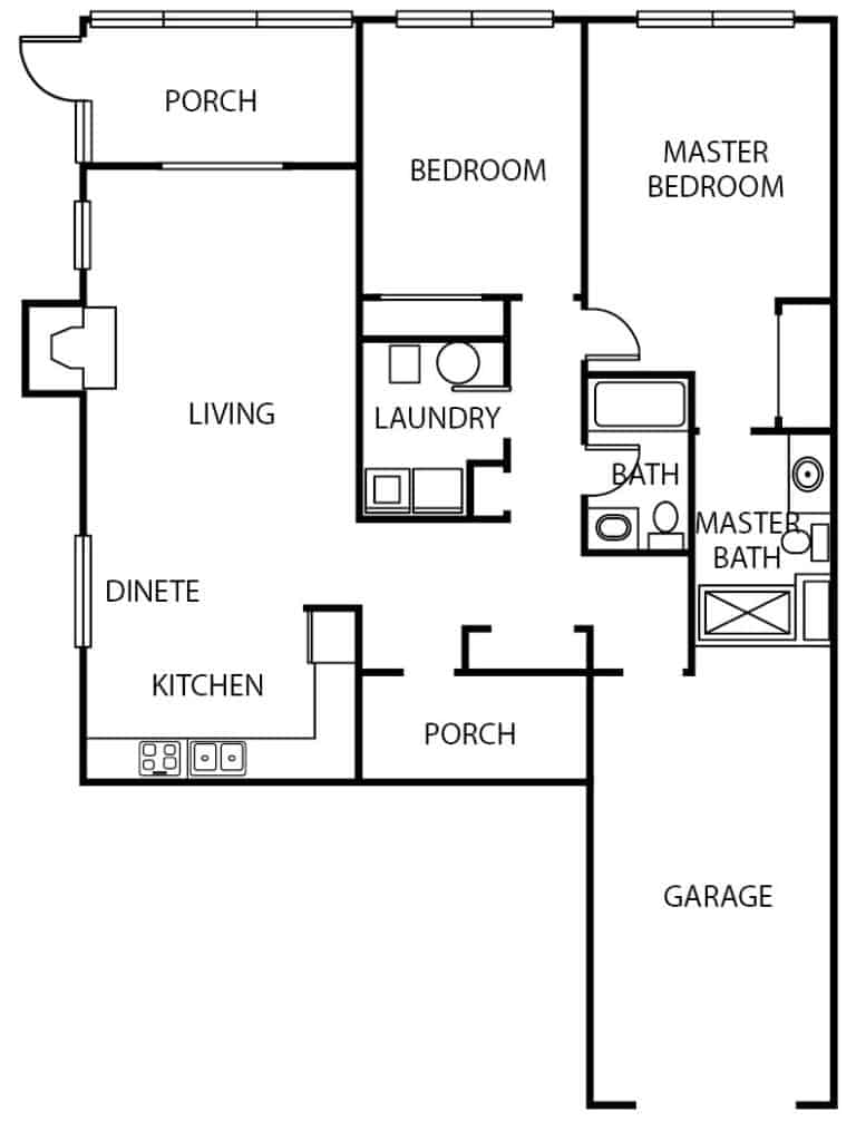 Independent living two-bedroom, two-bathroom apartment floor plan in Columbiana, Ohio.