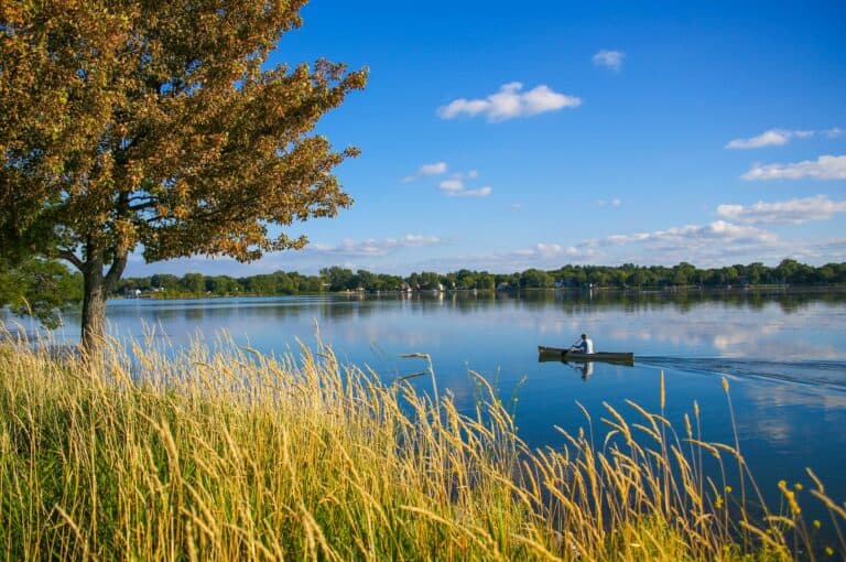 Canoeing on Lake Monona in Madison, Wisconsin.