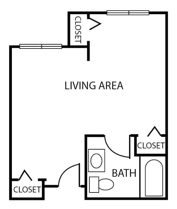 Magnolia studio apartment floor plan at The Waterford at Corpus Christi in Corpus Christi, Texas.