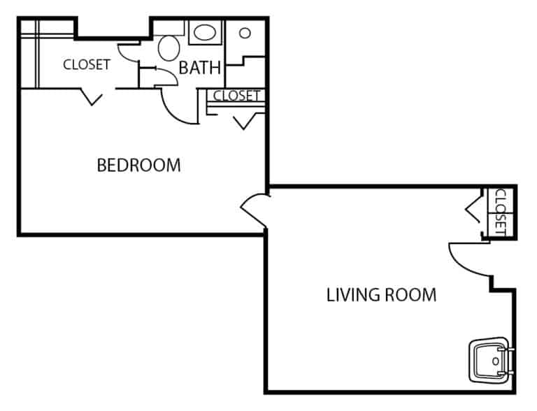 Hibiscus one-bedroom apartment floor plan at The Waterford at Corpus Christi in Corpus Christi, Texas.