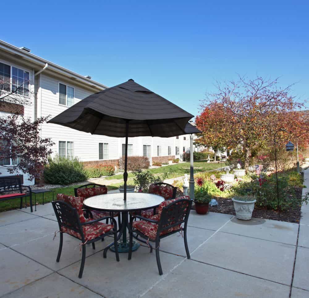 Outside courtyards at a senior living community in Omaha, Nebraska.
