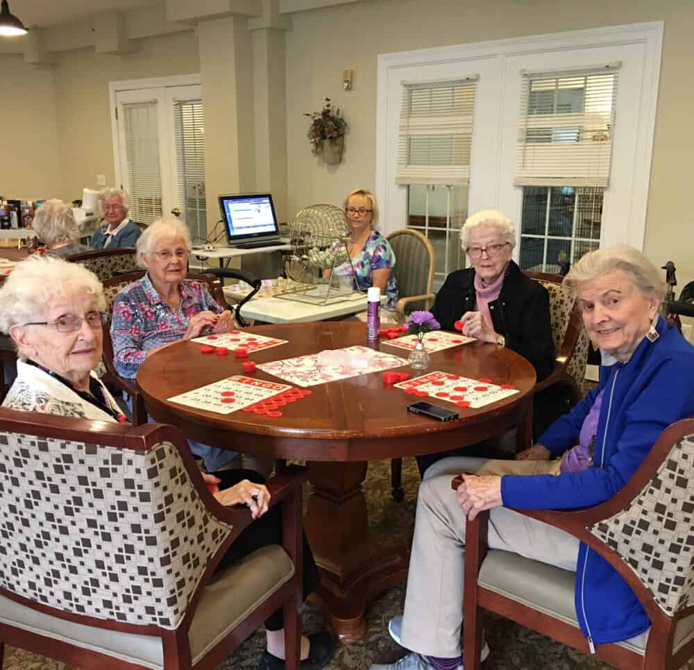 Senior women play a game of bingo at Wynnfield Crossing, a senior community in Rochester, Indiana