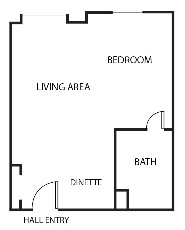 studio apartment with bathroom and dinette