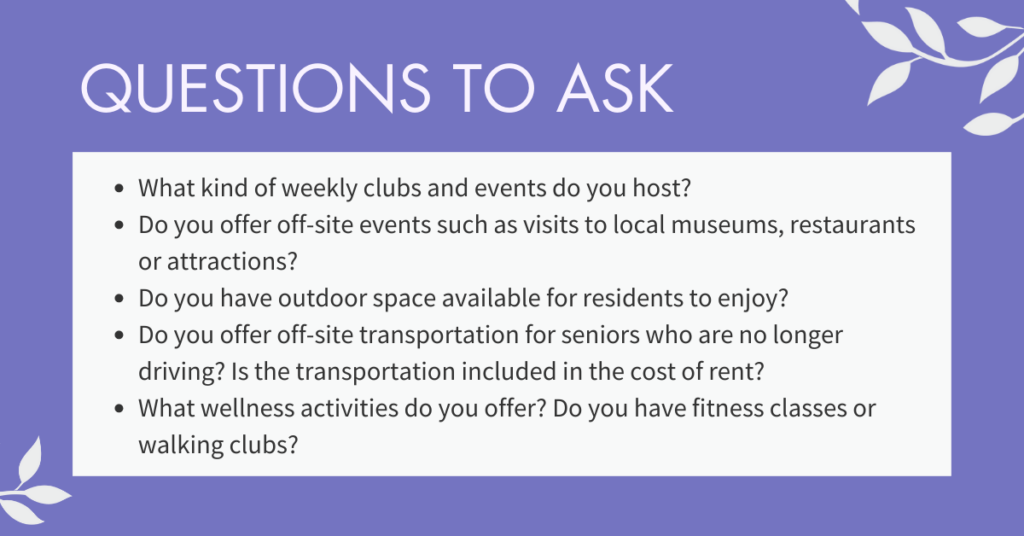 questions to ask related to activities at a senior living community