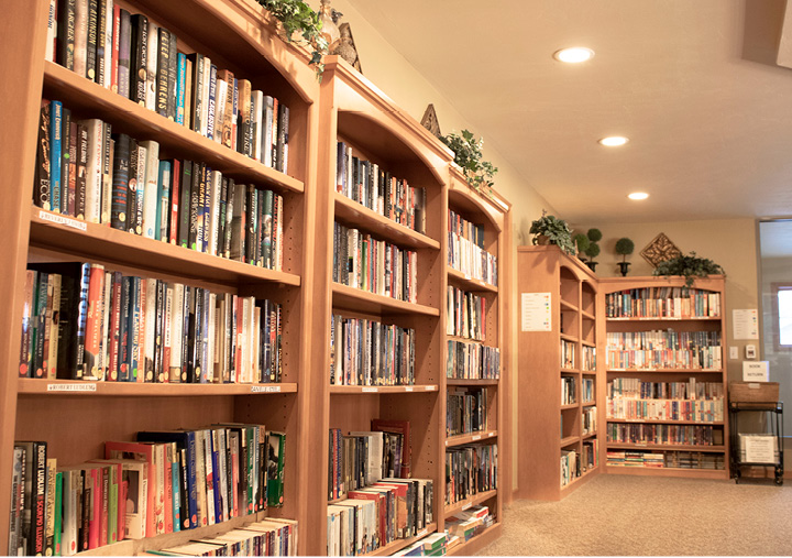 A well-stocked library in the Brookview Meadows senior living community in Green Bay, Wisconsin.