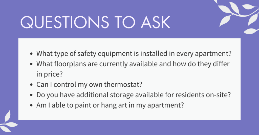 questions to ask related to apartments at a senior living community