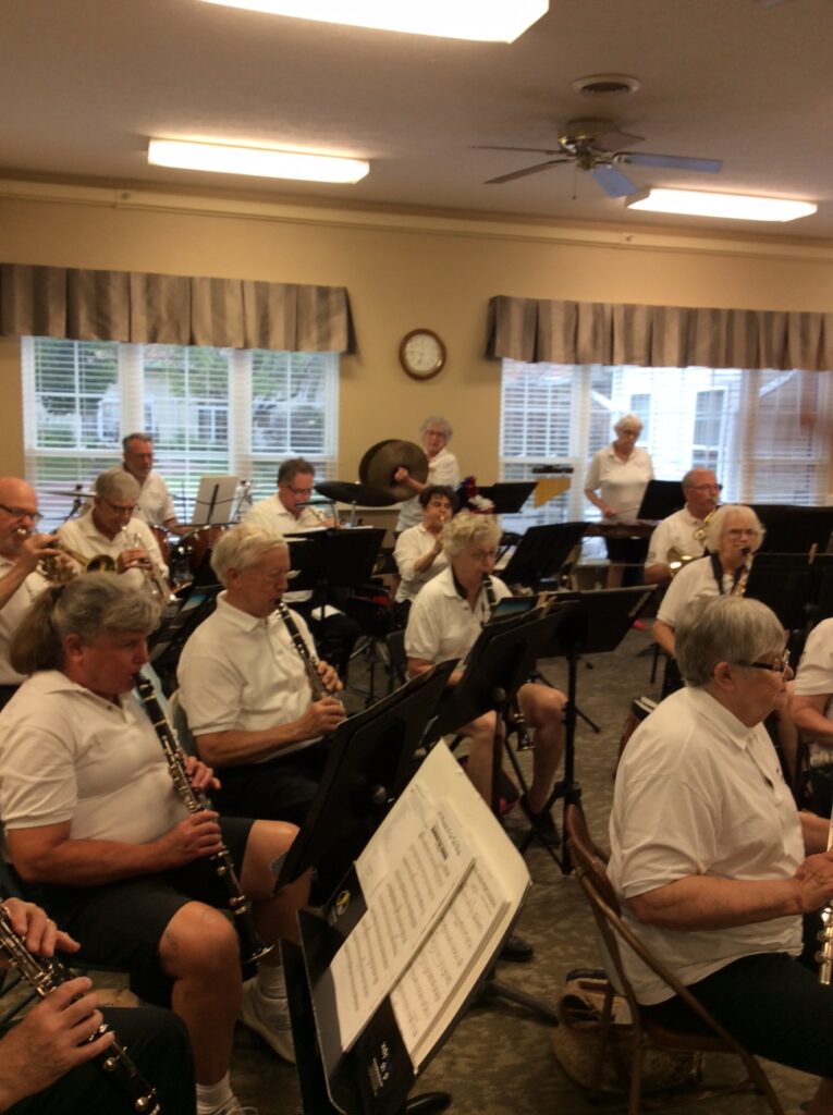 Municipal band plays at a senior living community in Anderson, Indiana.