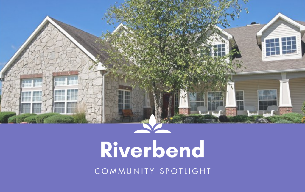 community spotlight graphic featuring the outside of riverbend
