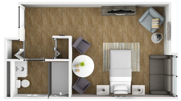 studio apartment with a private bathroom