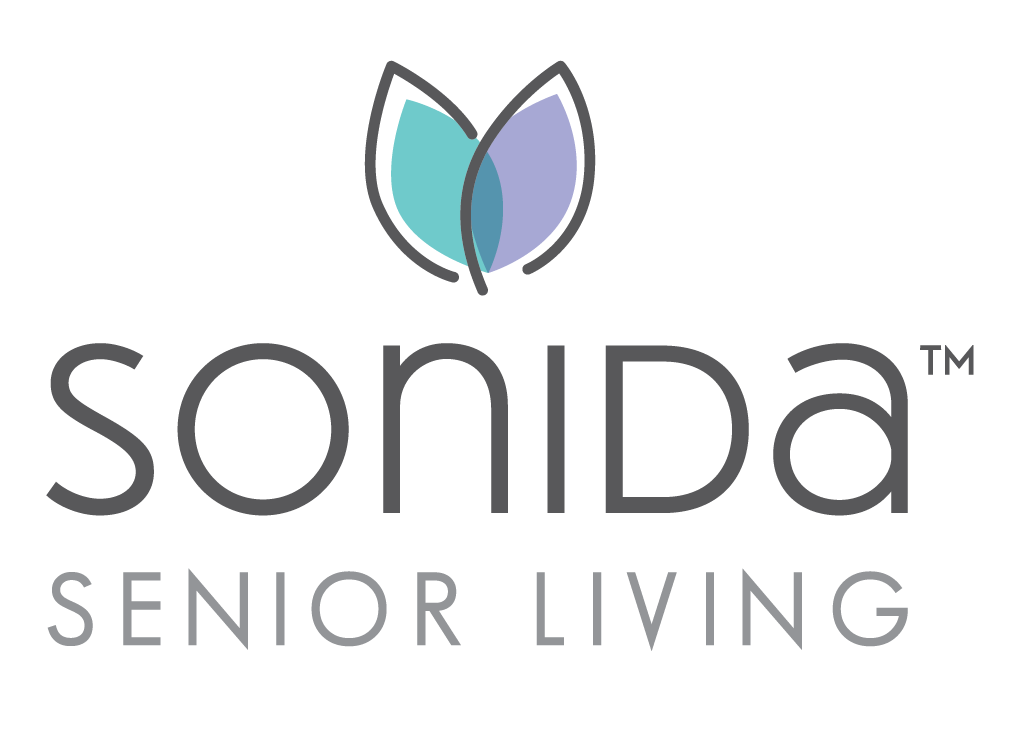 company logo with purple and team butterfly wings about sonida senior living