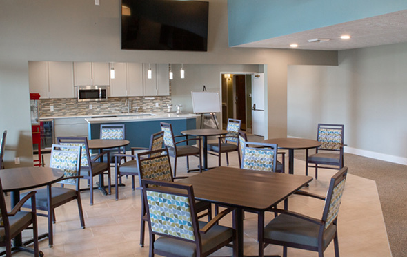 Dining area at senior living community.