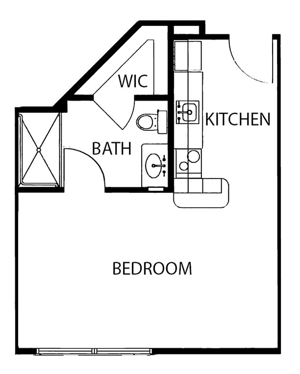 studio apartment with private bathroom and kitchen