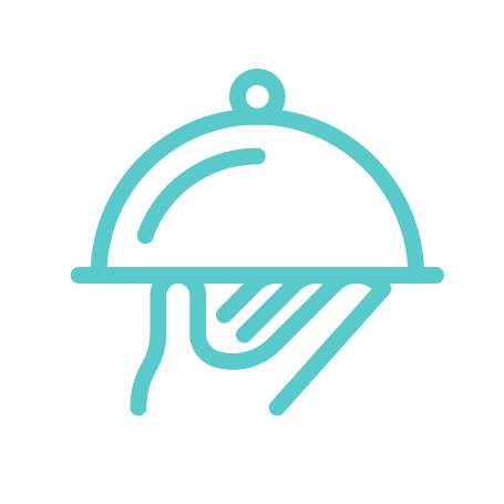 An icon illustrating a hand serving a covered dinner platter.