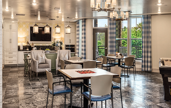 The Ashton on Dorsey dining room is a cozy area for seniors to enjoy meals together