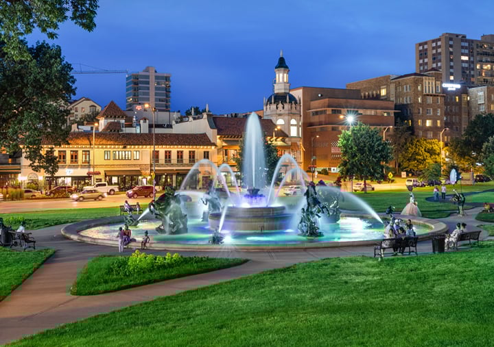 fountain feature at the plaza