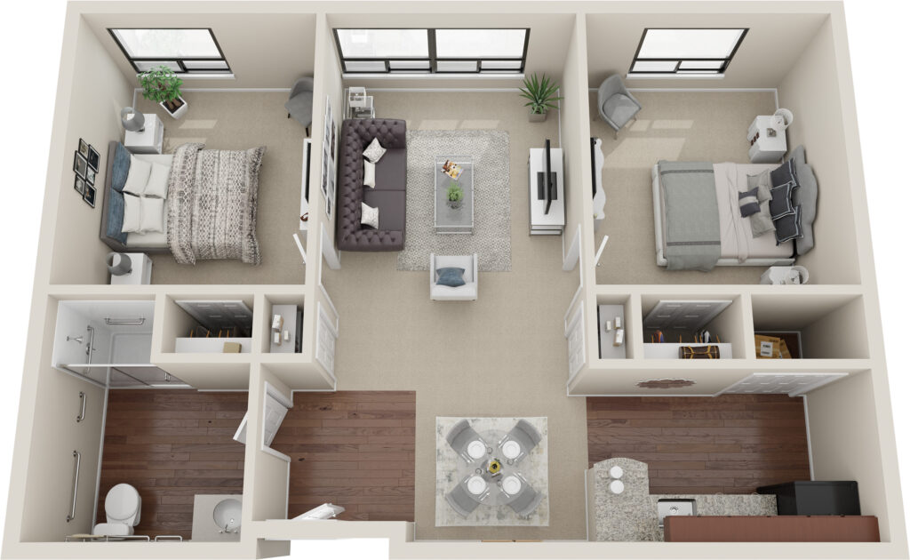 A 2-bedroom floor plan for Assisted Living at Summit Corners independent and assisted living senior community.