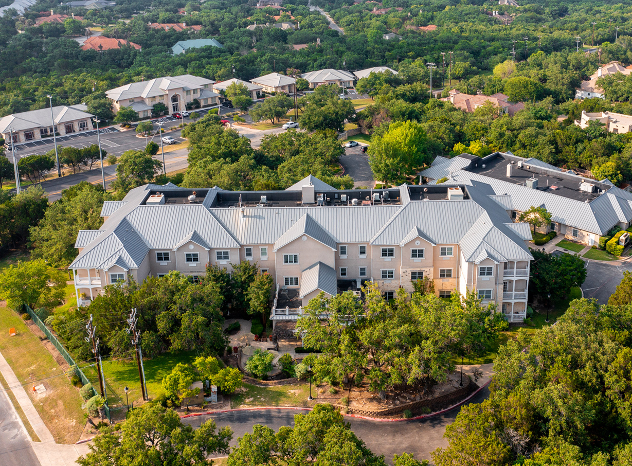 The Waterford at Shavano Park aerial view of the exterior building