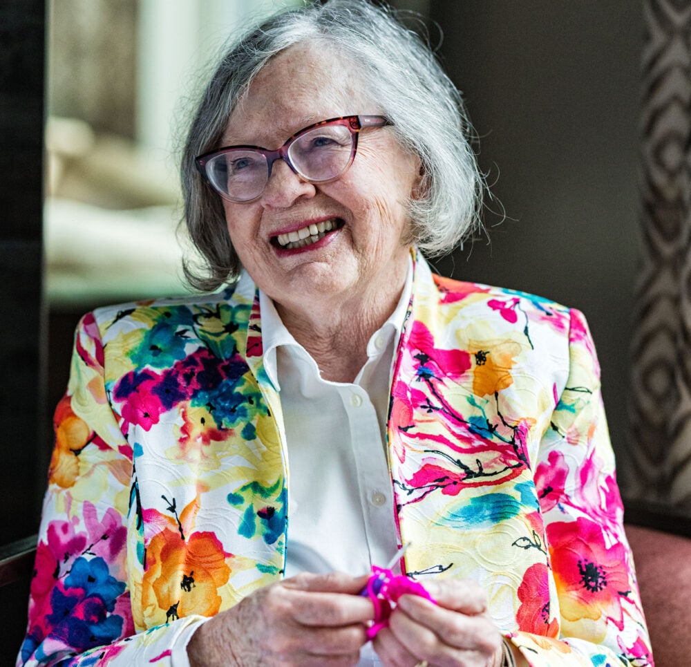 Resident woman knitting