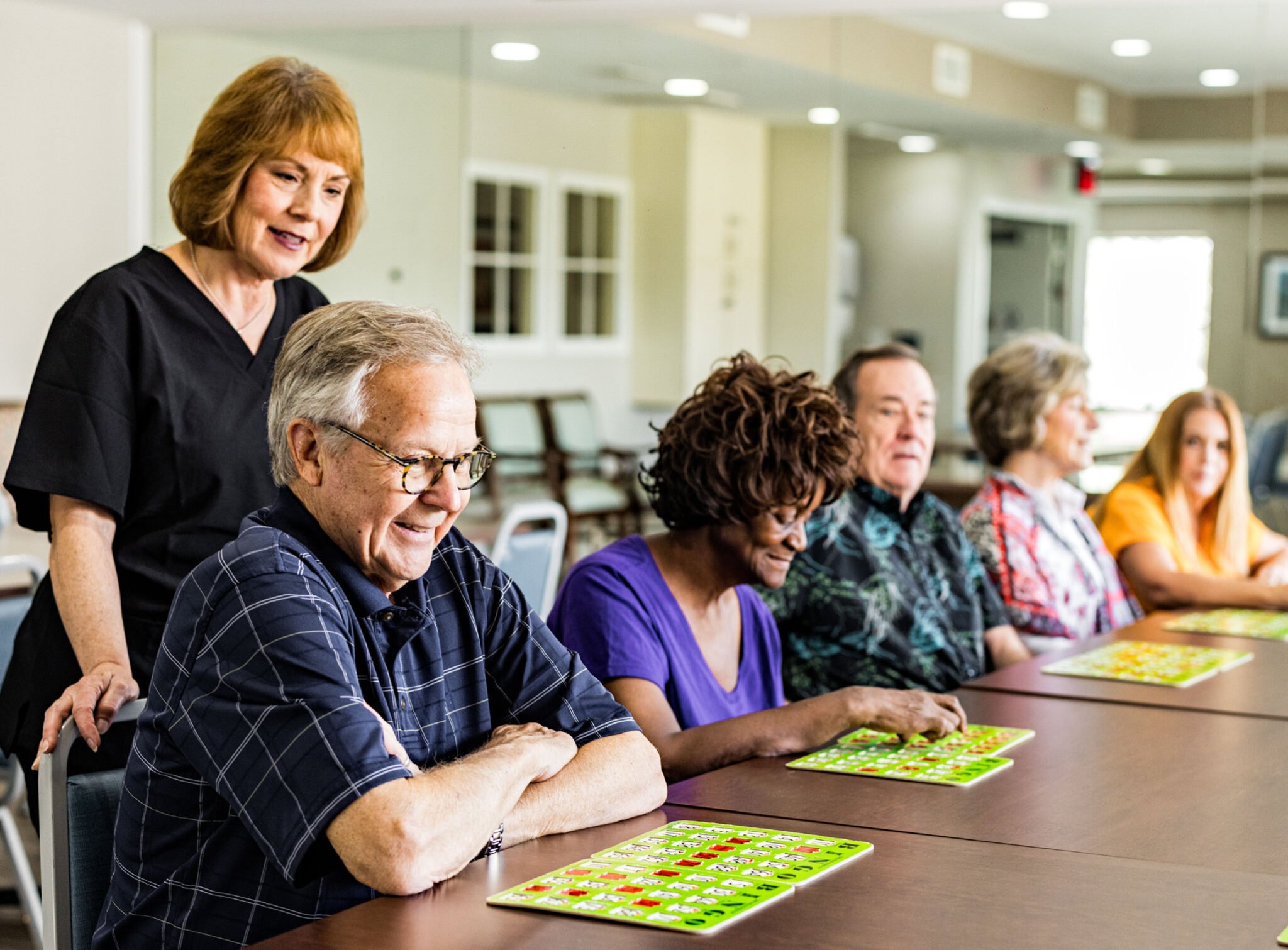 Residents at a senior living community playing Bingo