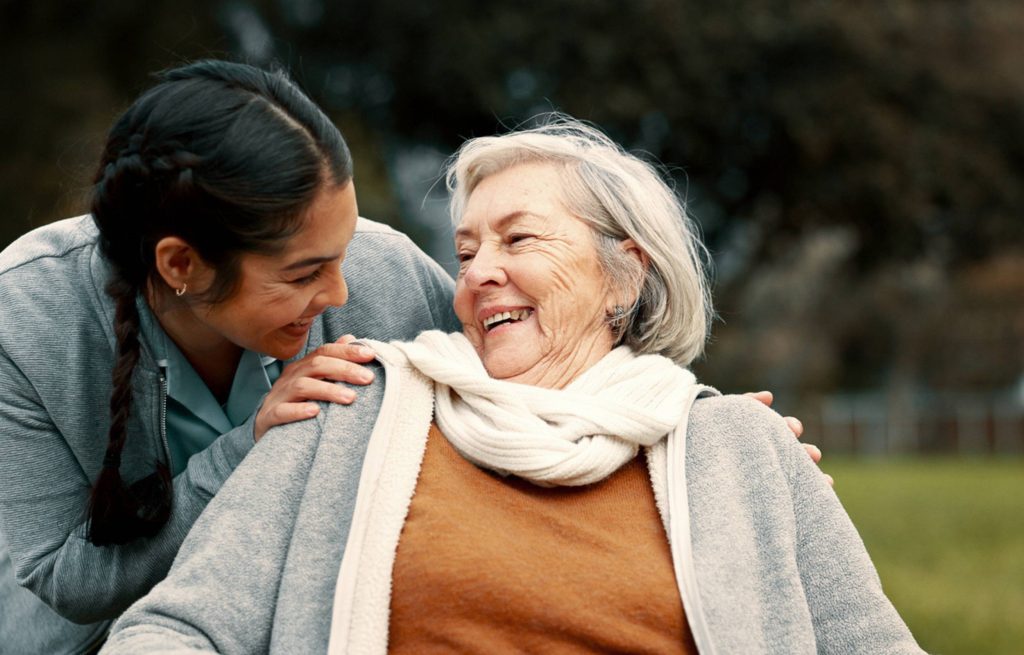 Caregiver accompanying senior