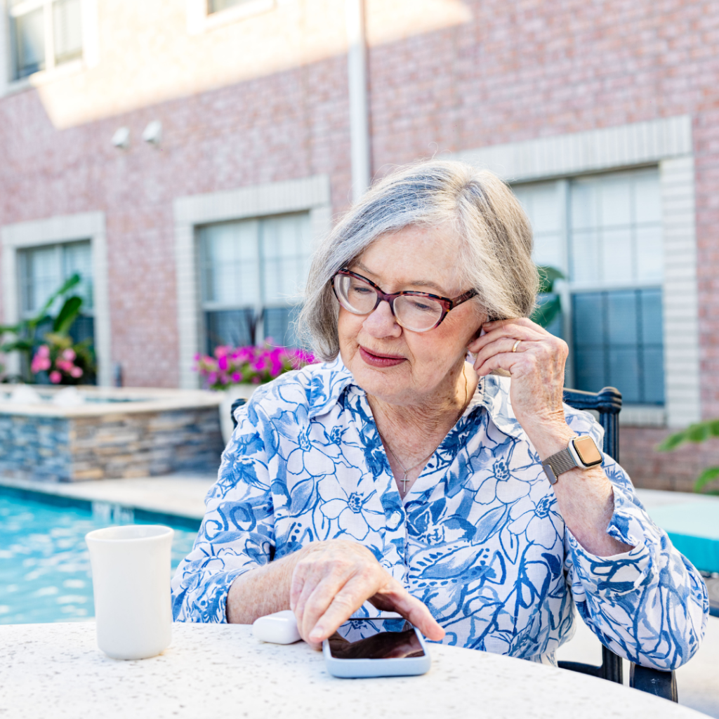 Senior using headphones
