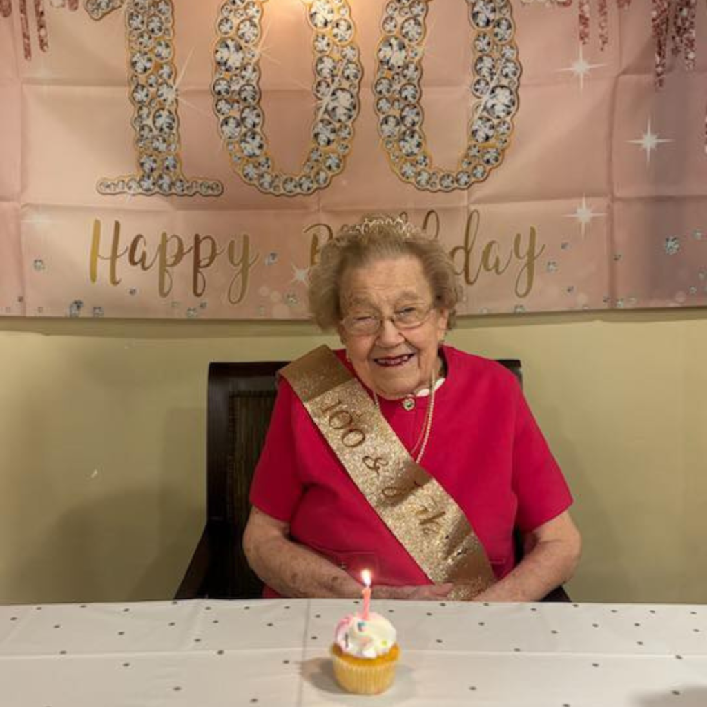 Marge poses for her 100th birthday