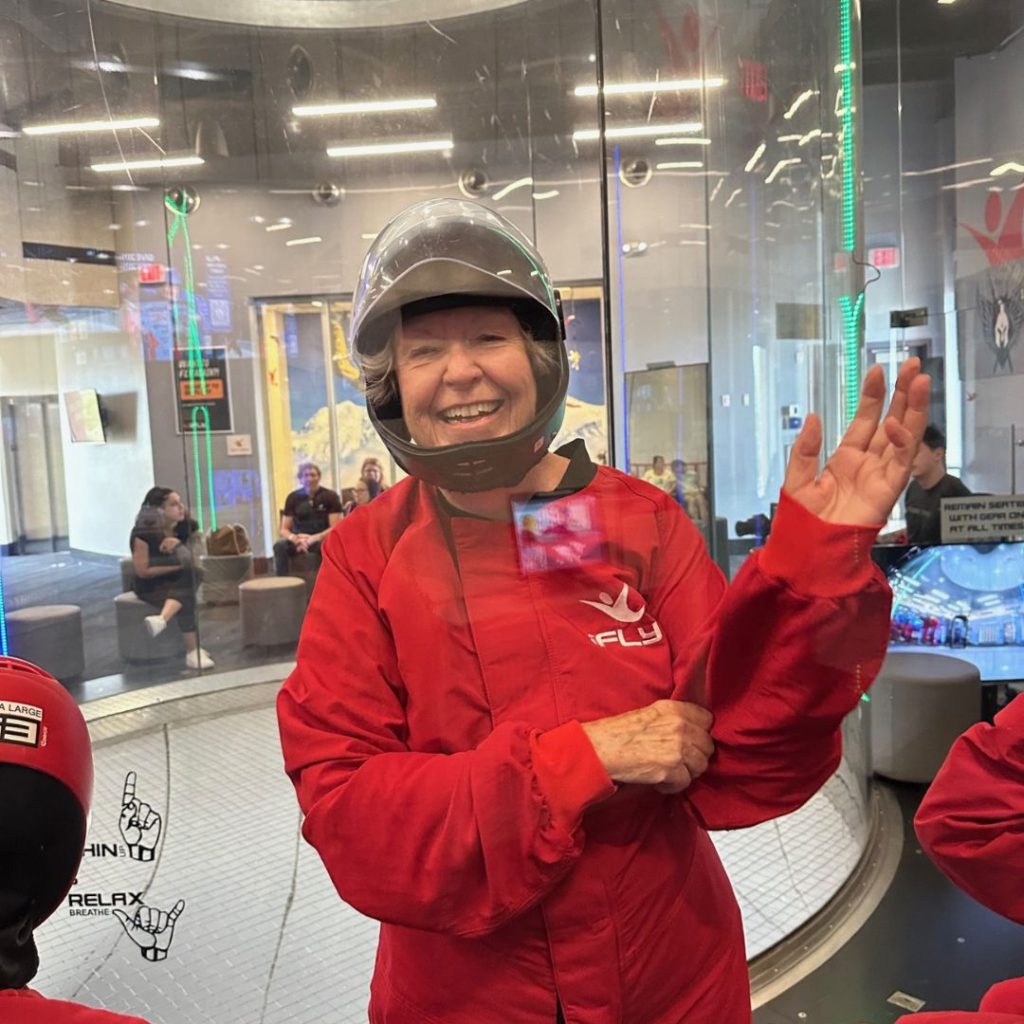 Resident geared up for sky diving Tree of Dreams
