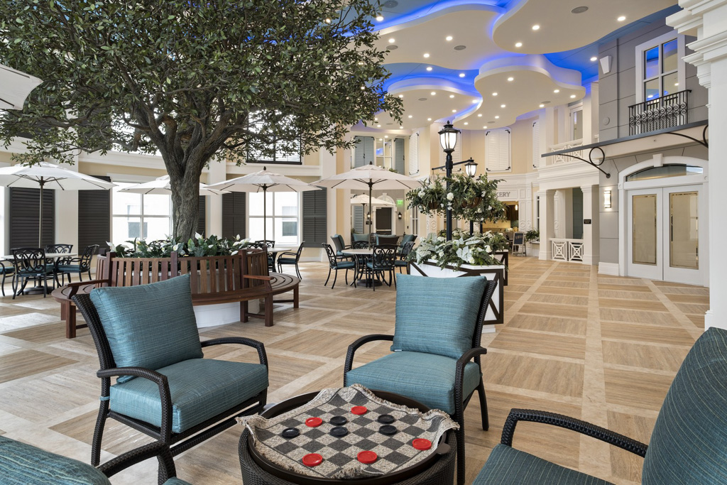 Bright community living area at Magnolia Trails at East Lake senior living community.