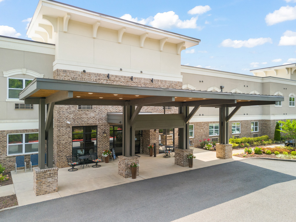 Front exterior view of The Addison of Alpharetta senior living community in Alpharetta, GA.