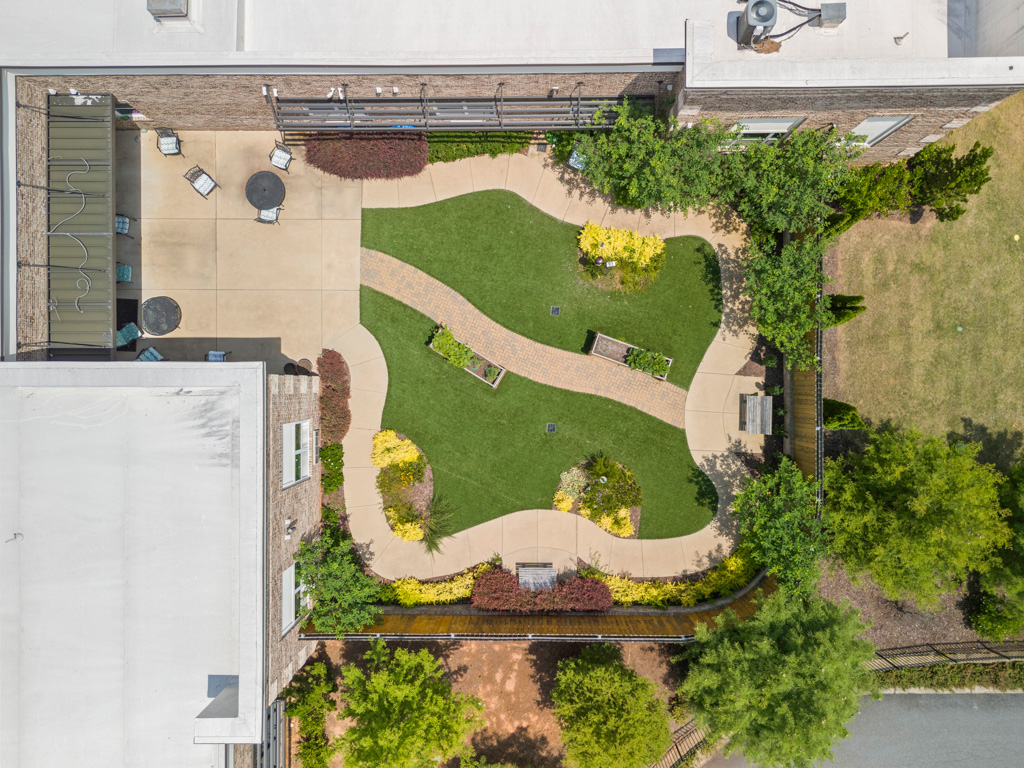 Aerial view of The Addison of Alpharetta assisted living and memory care community.