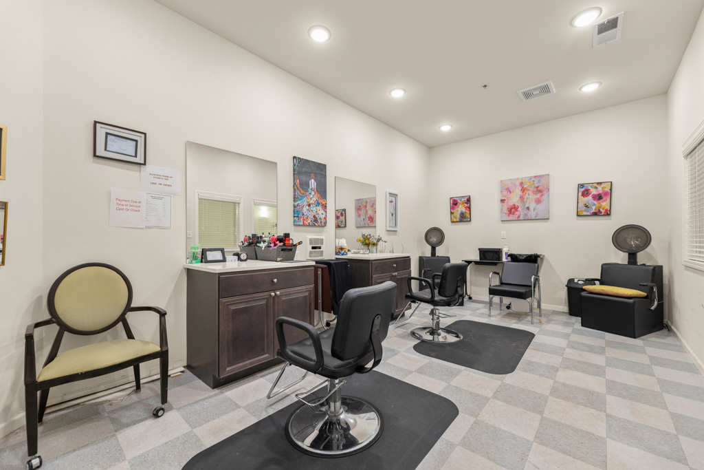 On-site salon and beauty services at The Addison of Alpharetta assisted living community.