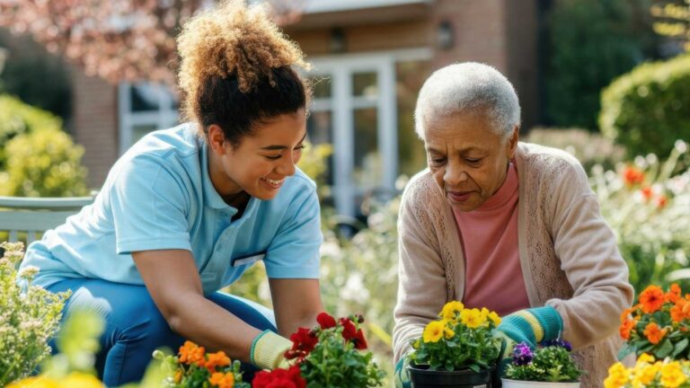Resident receiving support in assisted living